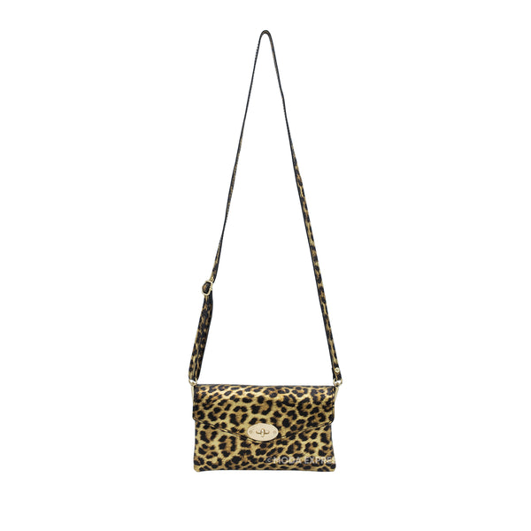 Leopard Metallic Leather Small Crossbody Bag | Gold