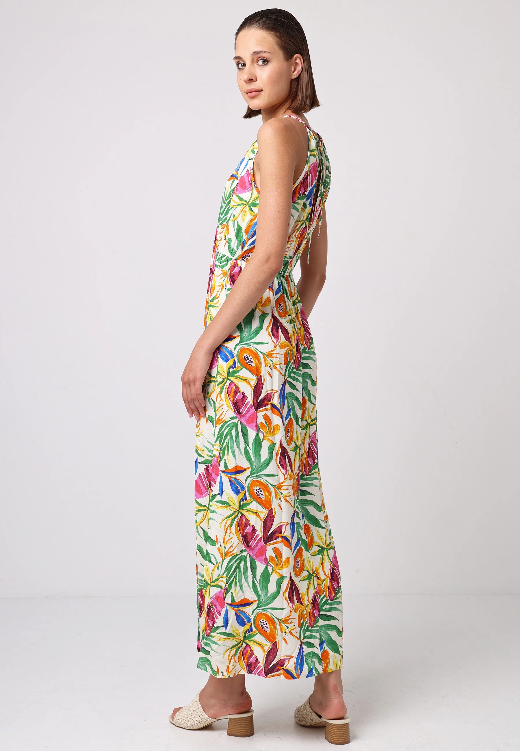 Papaya Print Halterneck Keyhole Maxi Dress | Multi