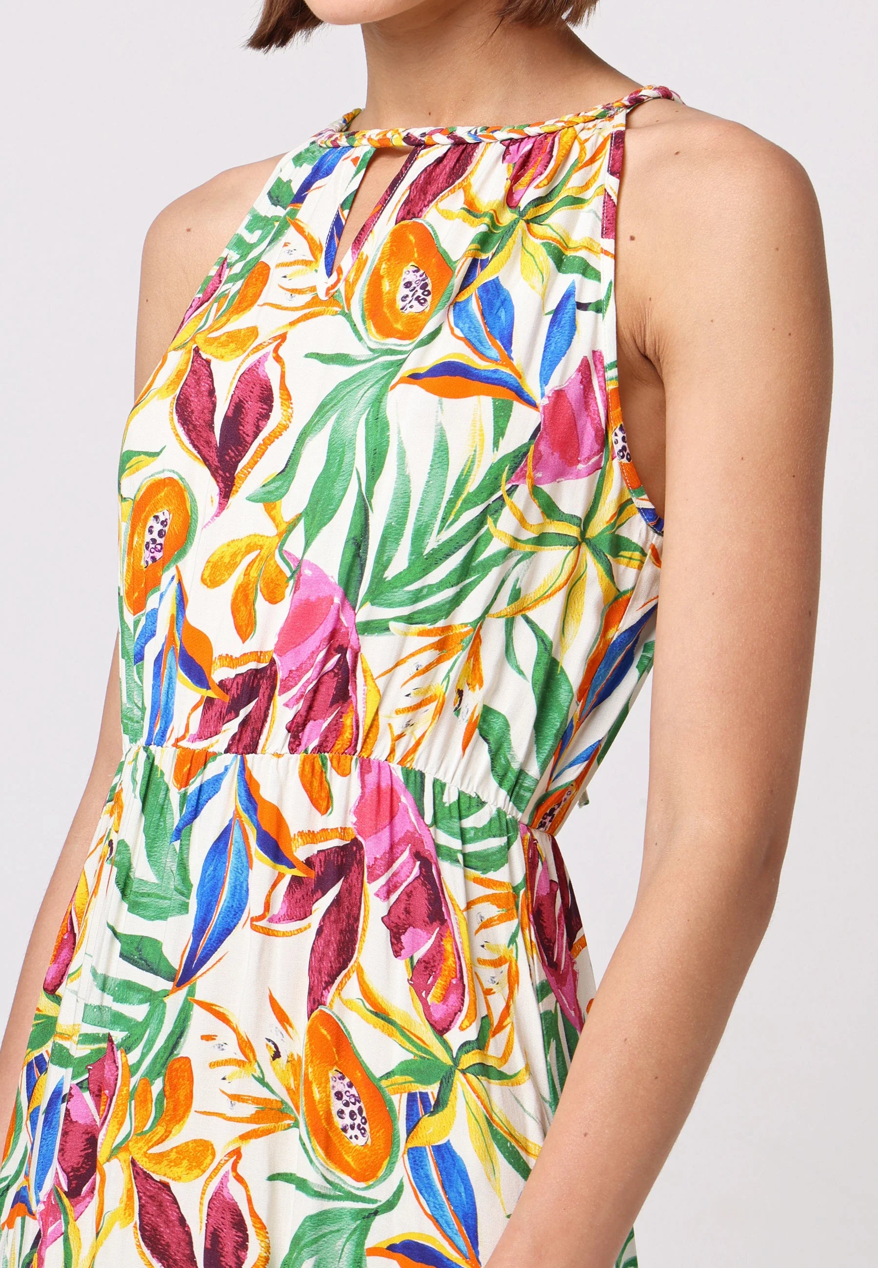 Papaya Print Halterneck Keyhole Maxi Dress | Multi
