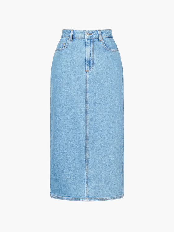 Sunwashed Stretched Denim Midi Skirt | J3UAH | Blue