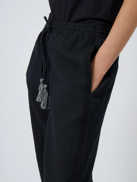 Spring Linen Mix Drawstring Trousers | J4UAB | Black