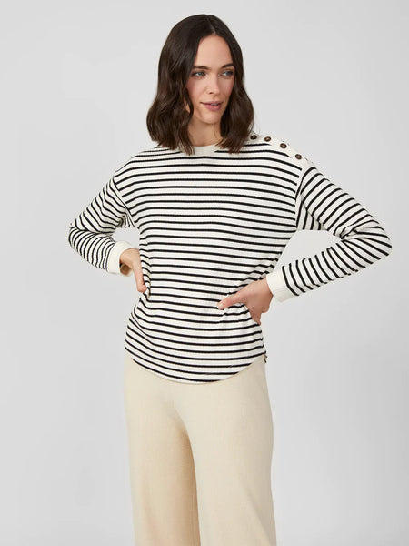 Stripe Rib Button Detail Top | J6VAH | Milk/Black