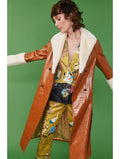 Jayley | Faux Leather Maxi Coat With Fur Cuffs and Collar | Tan