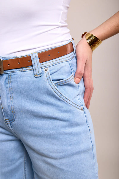 Toxik3 | Marina Flared Jeans with Belt | Light Vintage Wash
