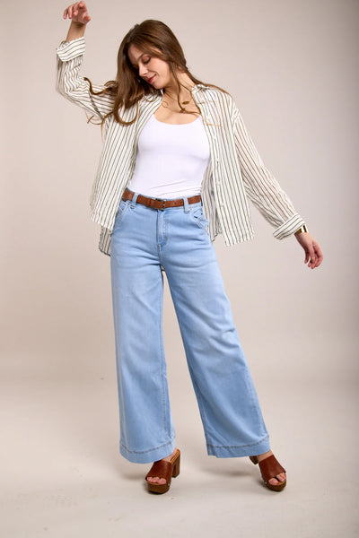 Toxik3 | Marina Flared Jeans with Belt | Light Vintage Wash