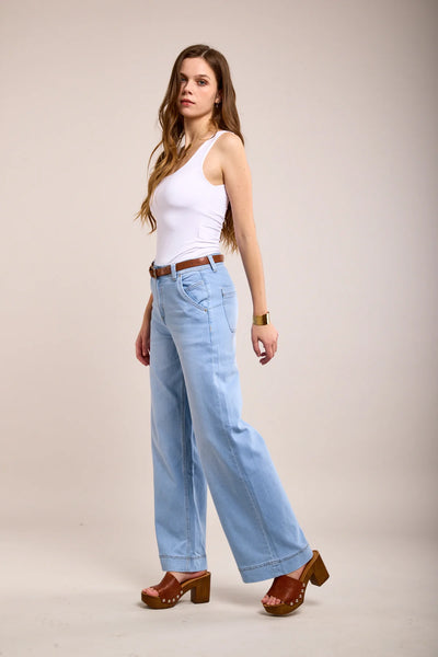 Toxik3 | Marina Flared Jeans with Belt | Light Vintage Wash