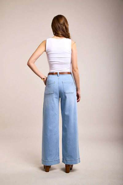 Toxik3 | Marina Flared Jeans with Belt | Light Vintage Wash
