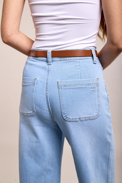 Toxik3 | Marina Flared Jeans with Belt | Light Vintage Wash