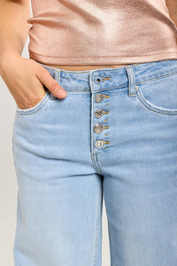 Toxik3 Wide Leg Stretch Jeans with Rhinestone Buttons | Light Wash