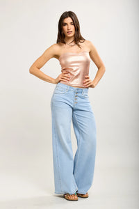Toxik3 Wide Leg Stretch Jeans with Rhinestone Buttons | Light Wash