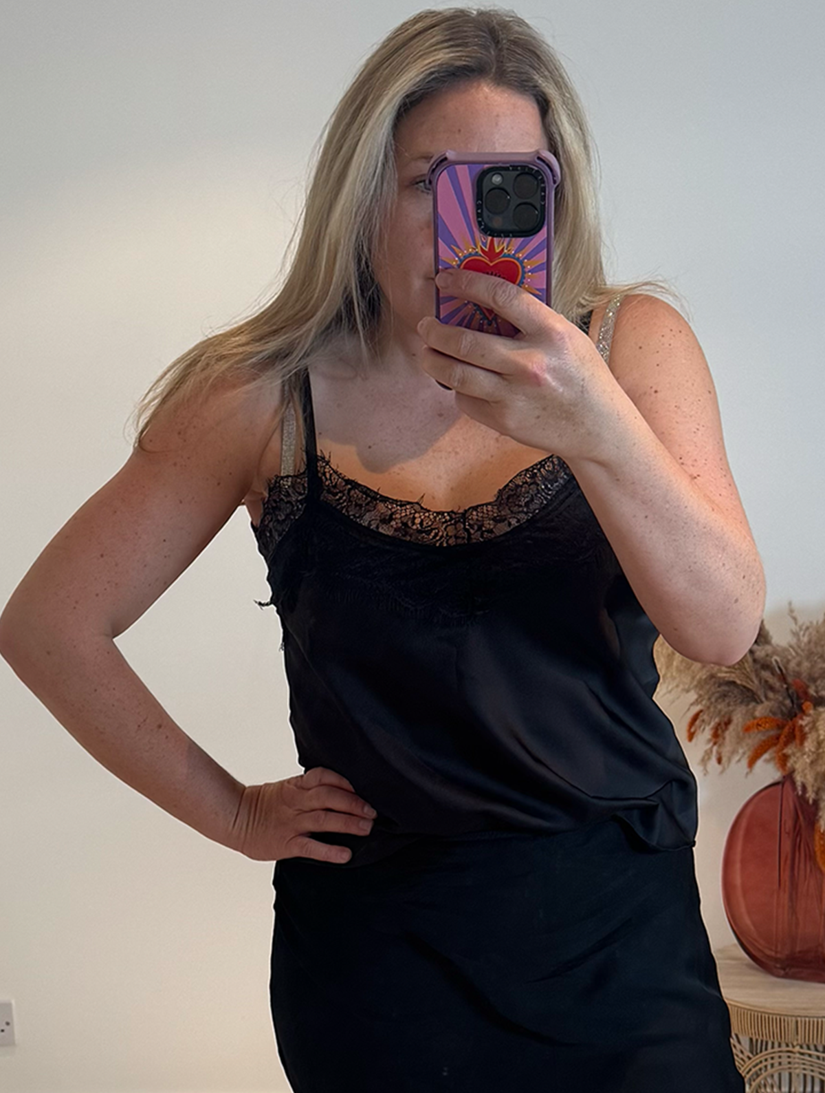 Lace Trim Swing Camisole | Black