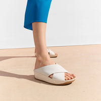 Fitflop|LULU Lux Graphic-Weave Leather Cross Slides