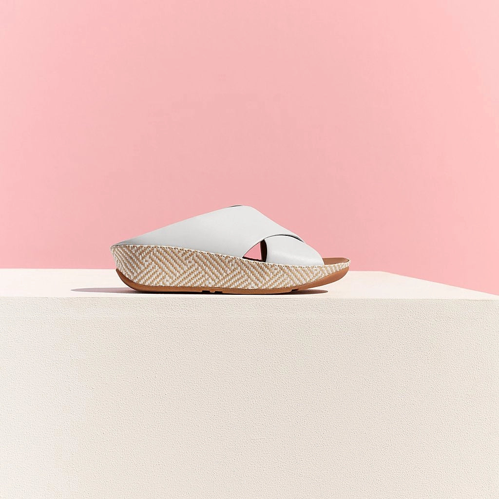 Fitflop|LULU Lux Graphic-Weave Leather Cross Slides