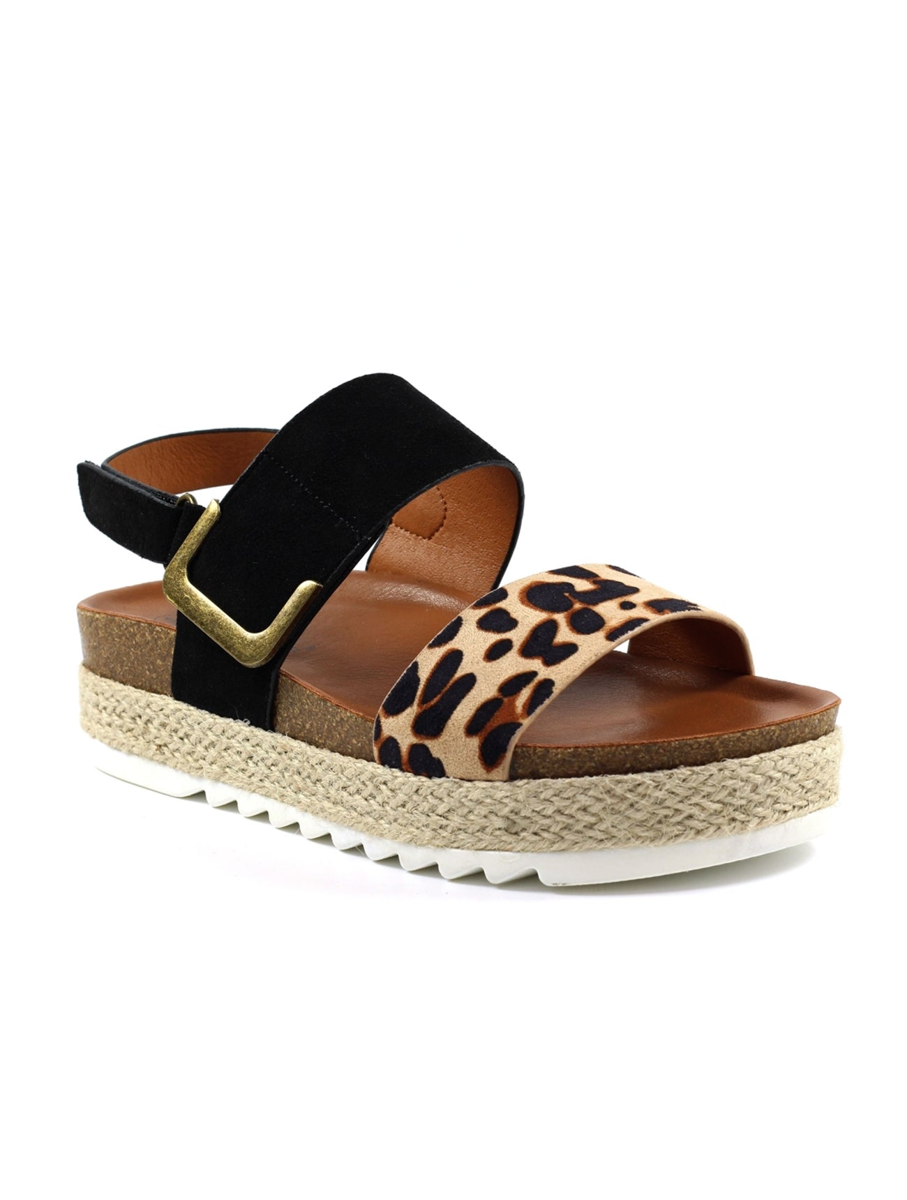 Nessa Flatform Sandal | Black/Leopard