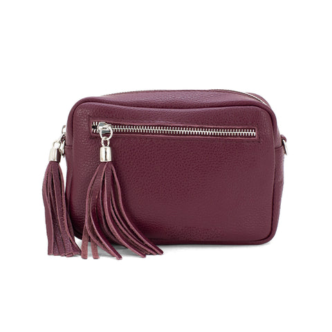 Leather Rectangle Tassel Crossbody Bag | Wine