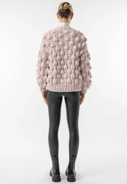 Chunky Knit Pom Pom Cardigan | Dusky Light Rose