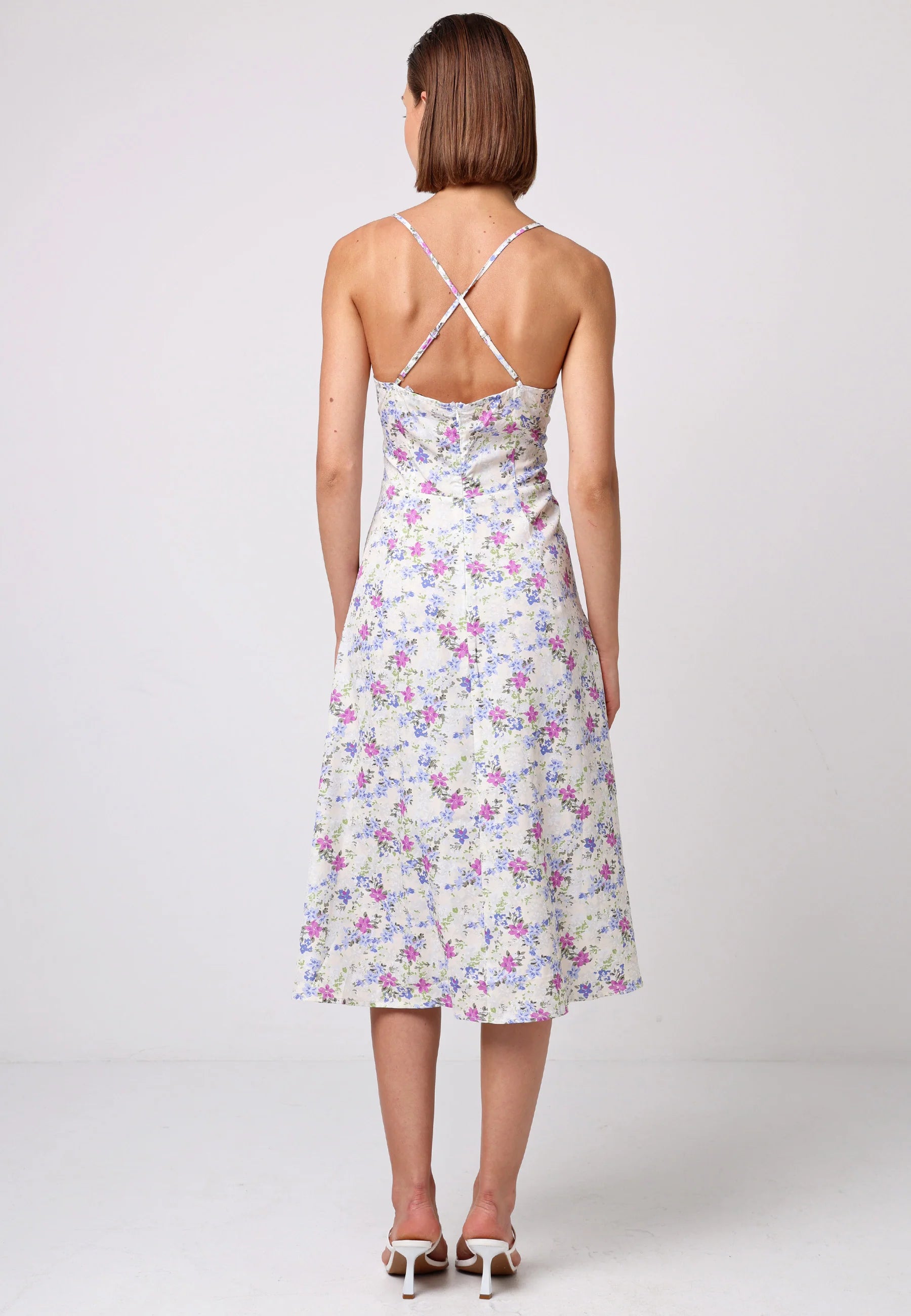 Floral Cami Tie Bust Midi Dress | White Multi