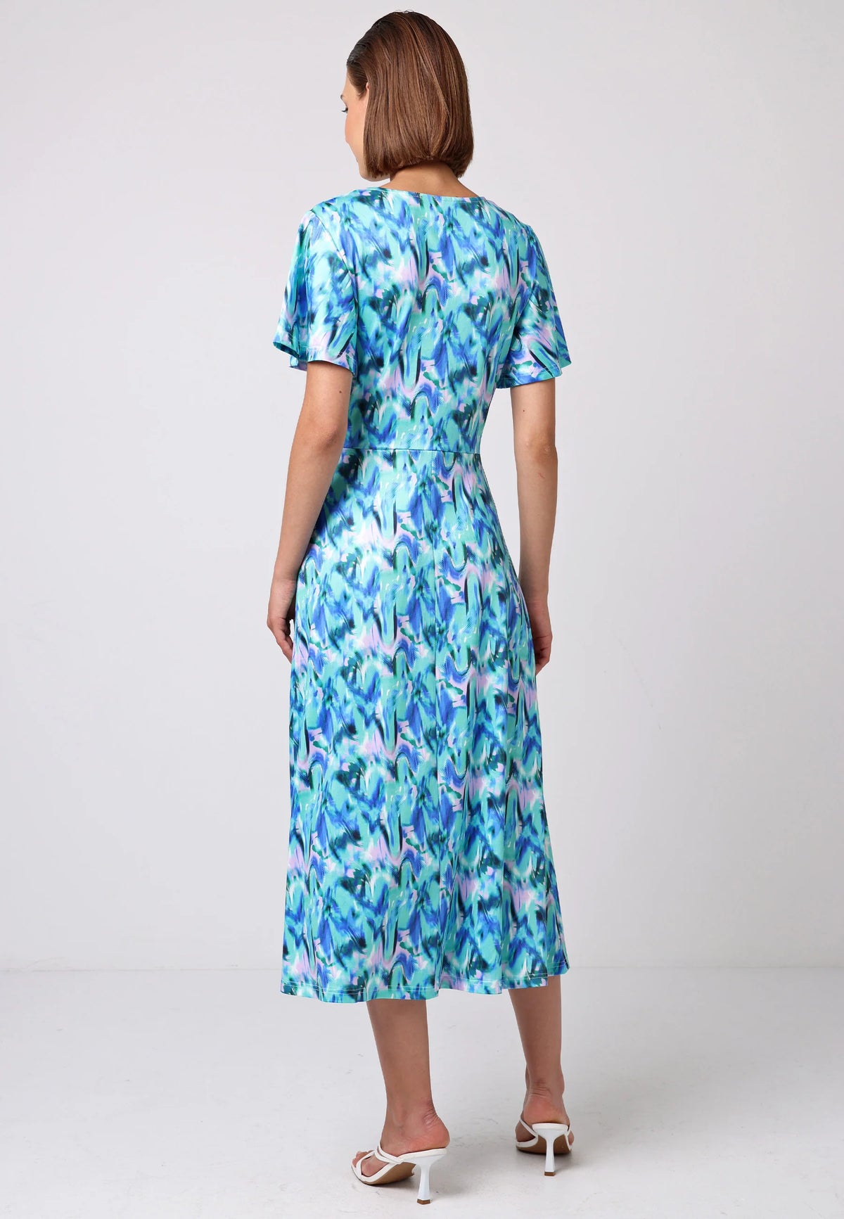 Twist Front Angel Sleeve Midi Dress | Blue/Green
