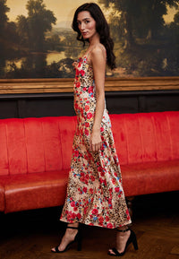 Leopard Rose Print Cowl Neck Cami Slip Dress | Multi