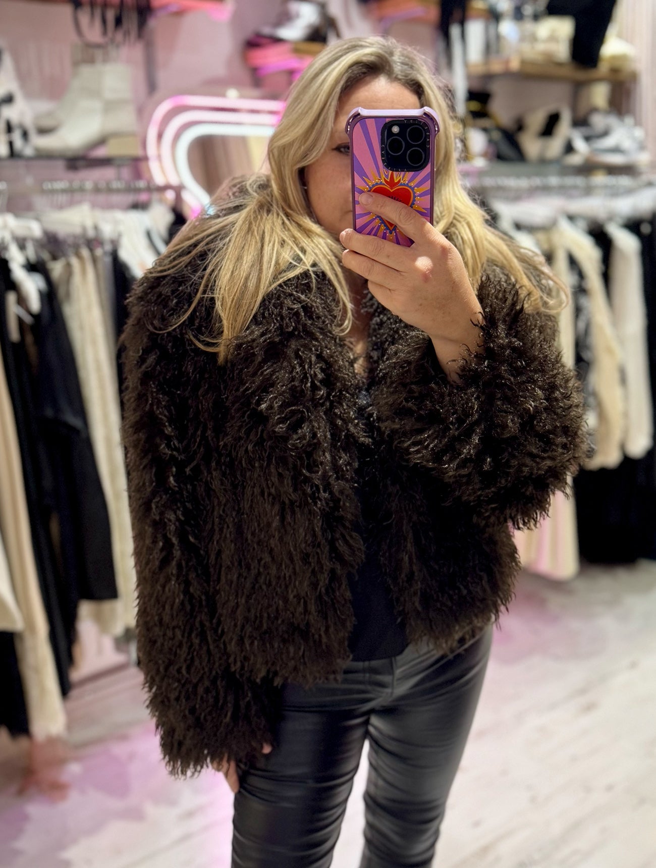 Mongolian Style Faux Fur Cropped Coat | Chocolate