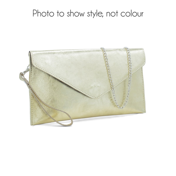 Metallic Leather Envelope Clutch | Teal