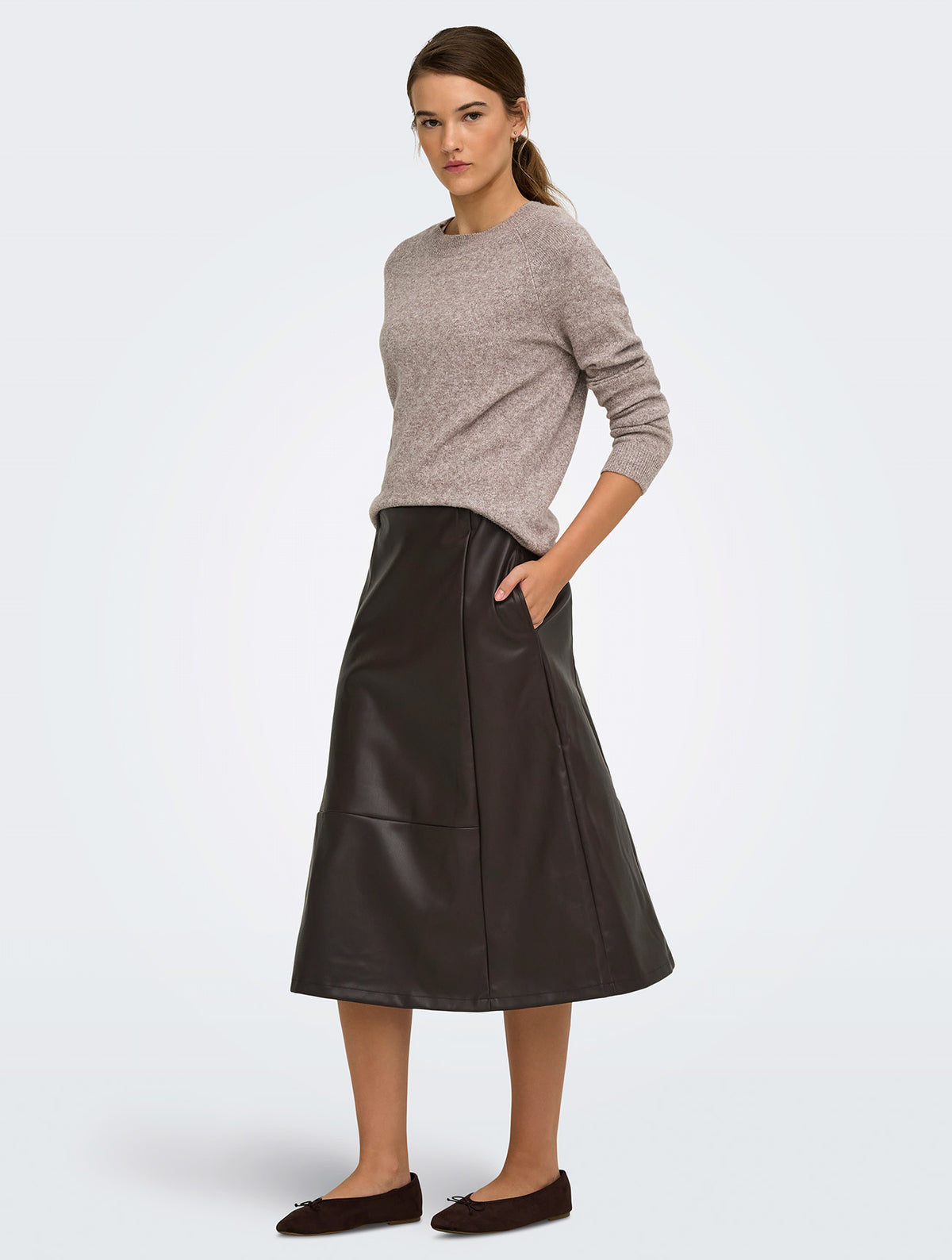 Onlfiby Faux Leather Midi Skirt | Chocolate