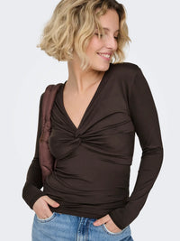 Onllone Life L/S Knot Detail Top | Chocolate