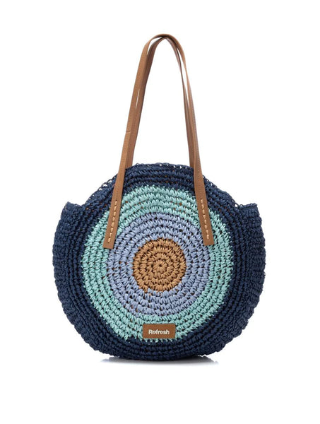 VEGAN Round Raffia Bag | Blue Multi