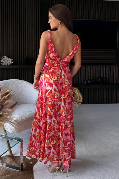 Roma Abstract Floral Maxi Dress | Red Multi