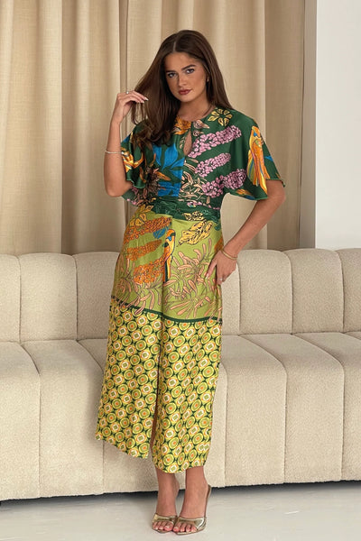 Havana Vintage Inspired Printed Midi Dress | Green Multi