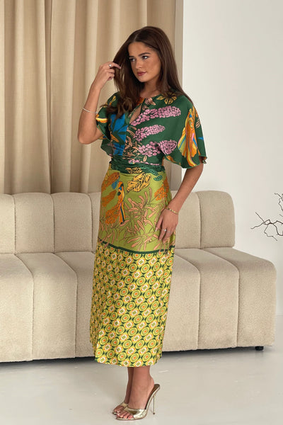 Havana Vintage Inspired Printed Midi Dress | Green Multi