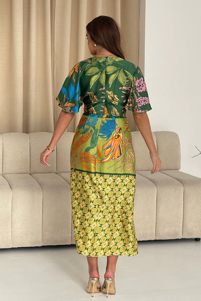 Havana Vintage Inspired Printed Midi Dress | Green Multi