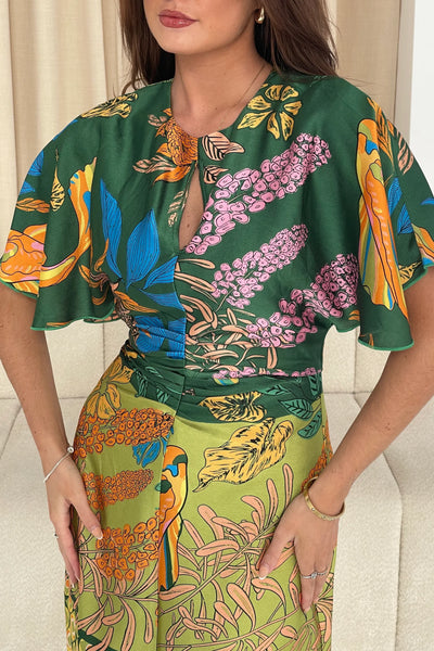 Havana Vintage Inspired Printed Midi Dress | Green Multi