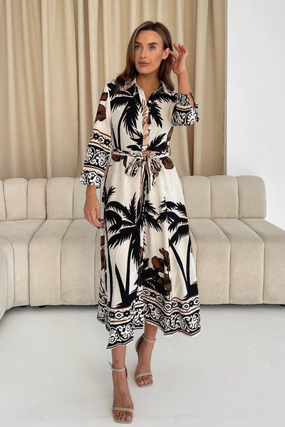Angela Palm Print Maxi Shirt Dress