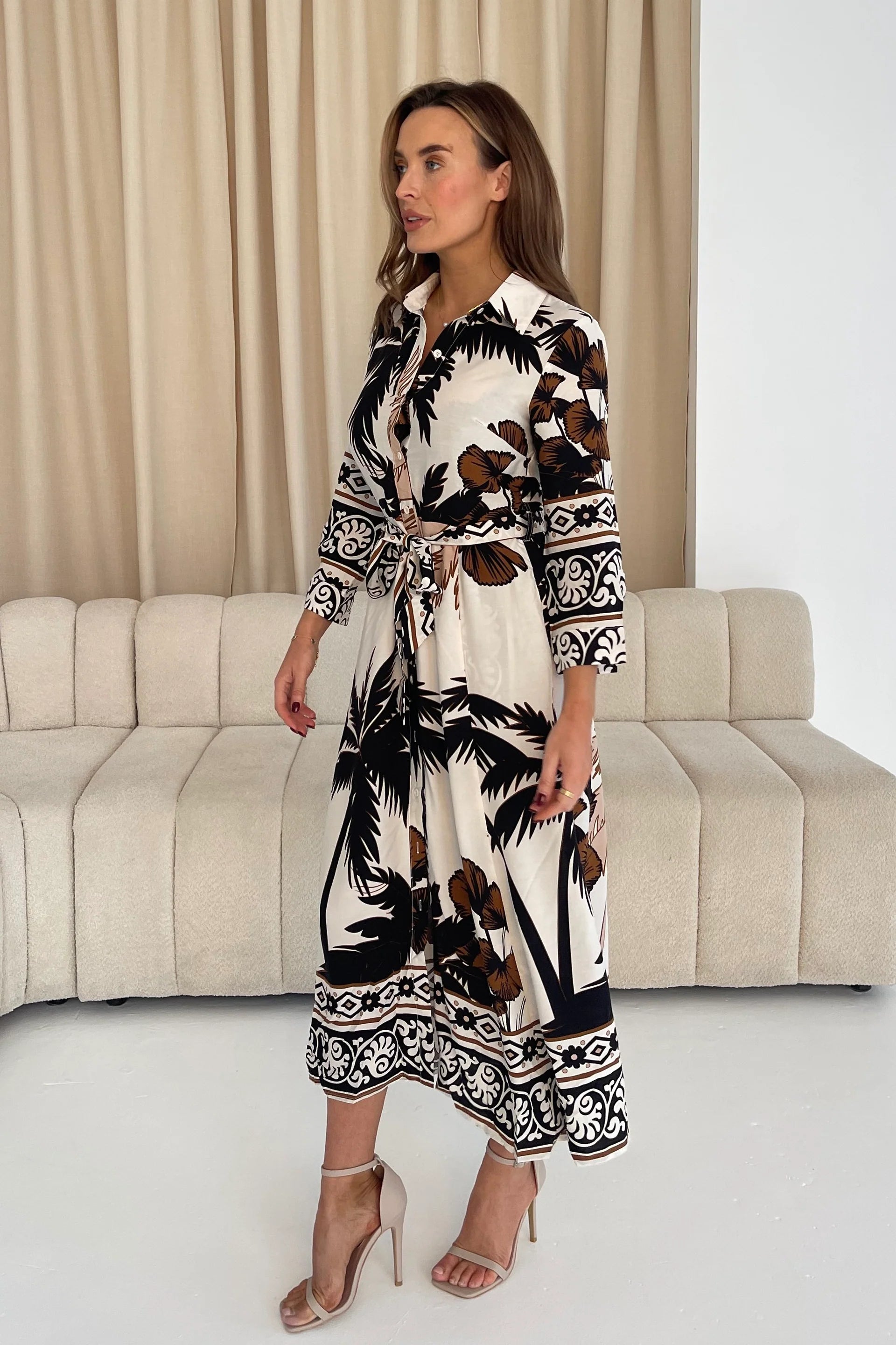 Angela Palm Print Maxi Shirt Dress