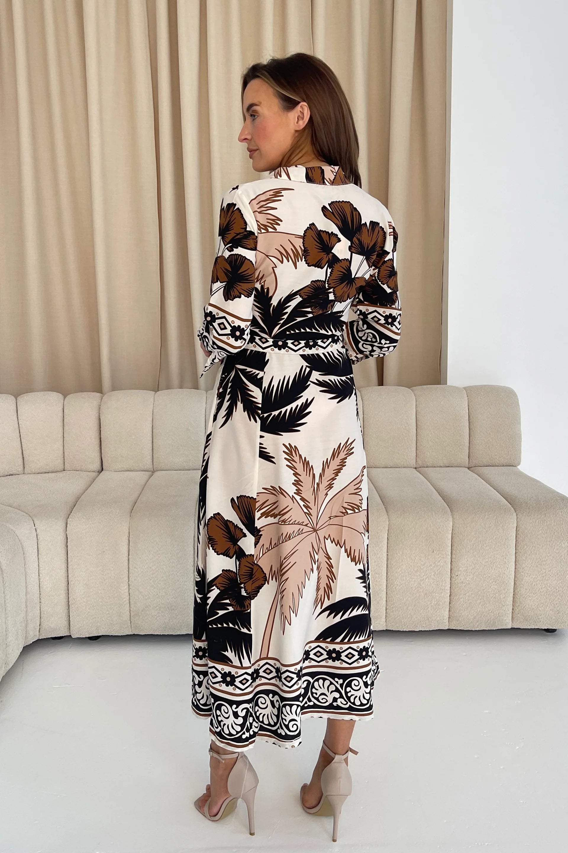 Angela Palm Print Maxi Shirt Dress