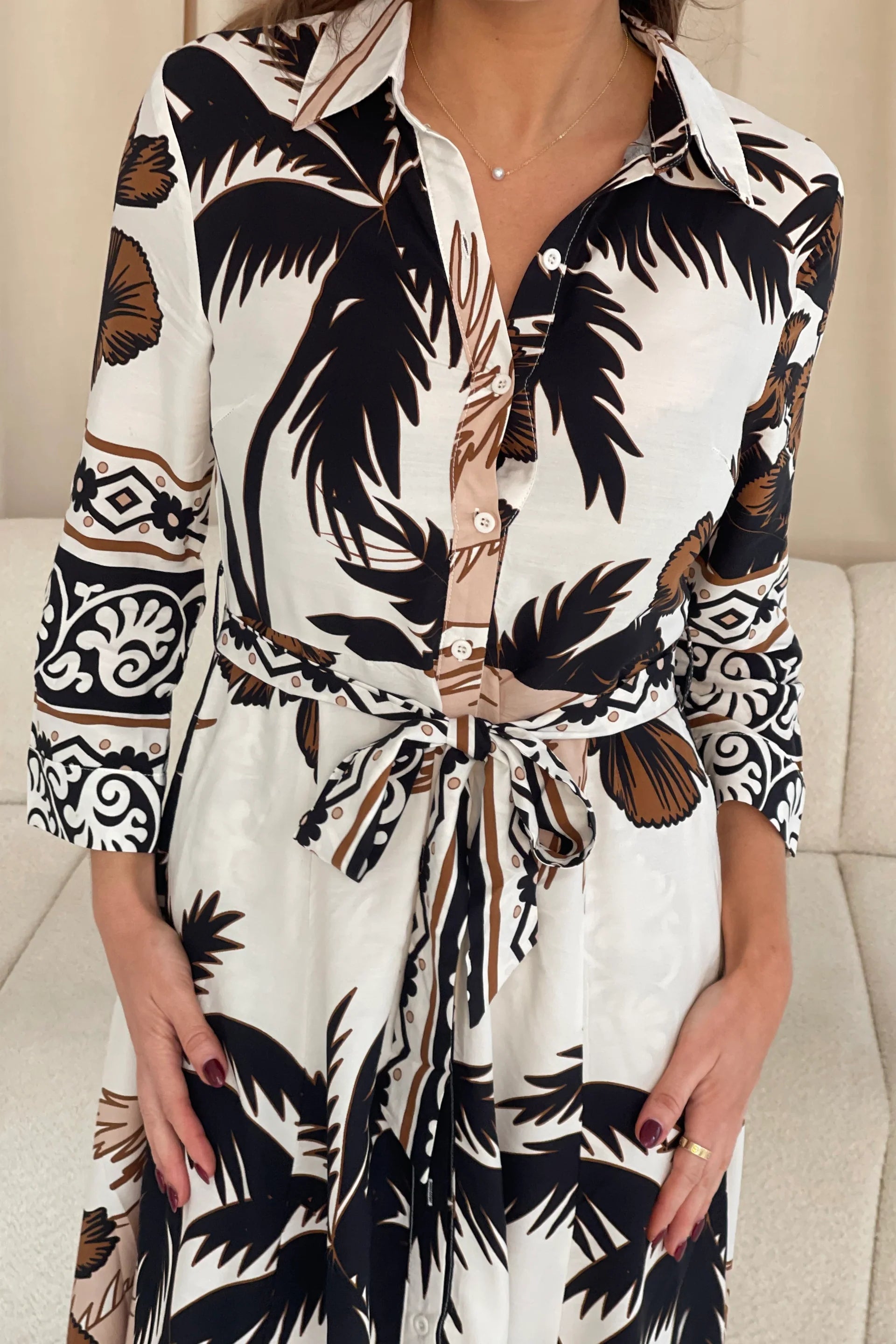 Angela Palm Print Maxi Shirt Dress