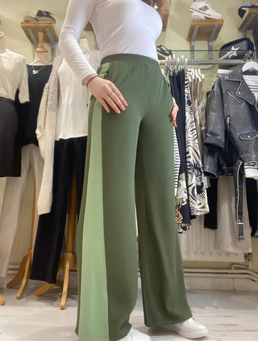 Wide Leg Side Stripe Trousers | Olive Green
