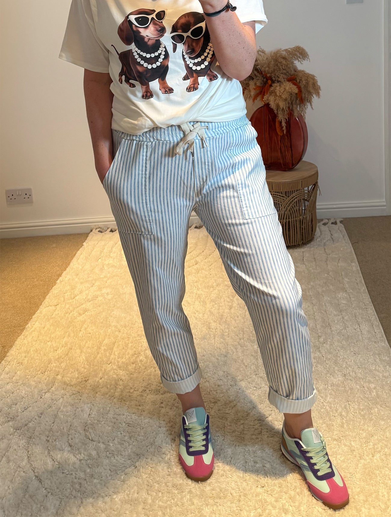 Stripe Casual Drawstring Trousers | Blue/White