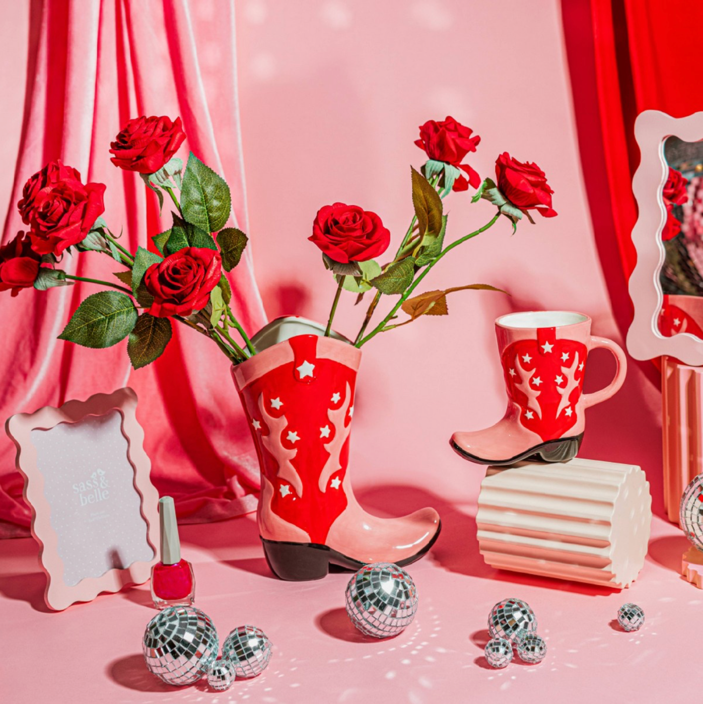 Cowboy Boot Vase | Pink and Red