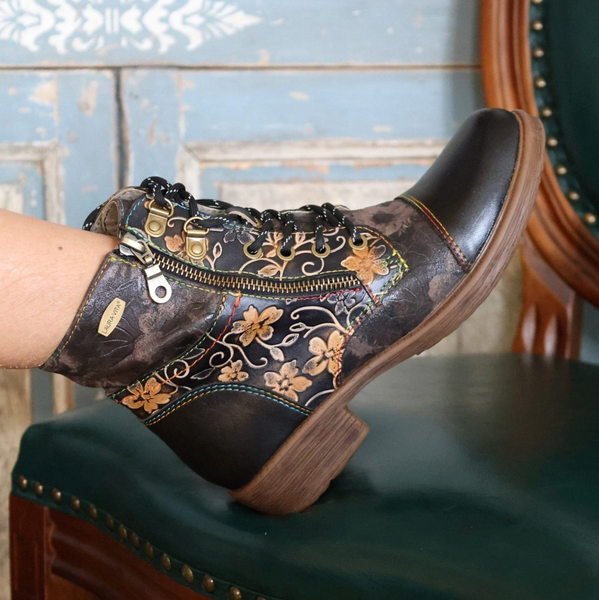 Laura Vita | Anitao 06 Embossed Leather Ankle Boot | Black Multi