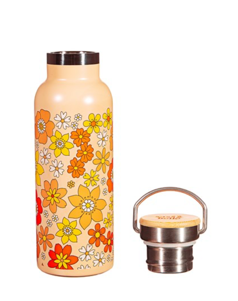 70s Floral Metal Water Bottle