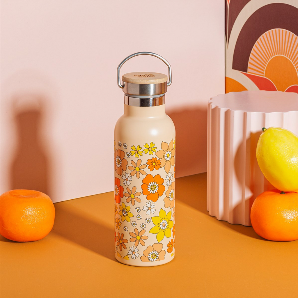 70s Floral Metal Water Bottle