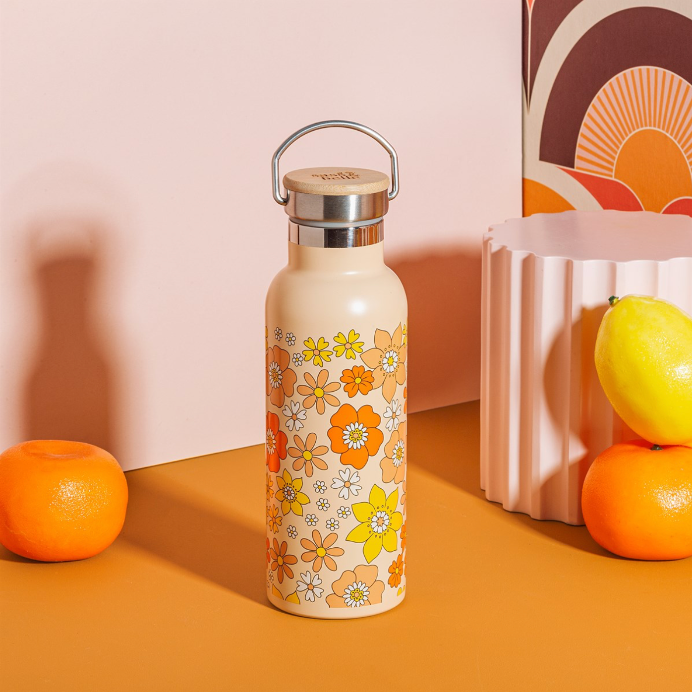 70s Floral Metal Water Bottle
