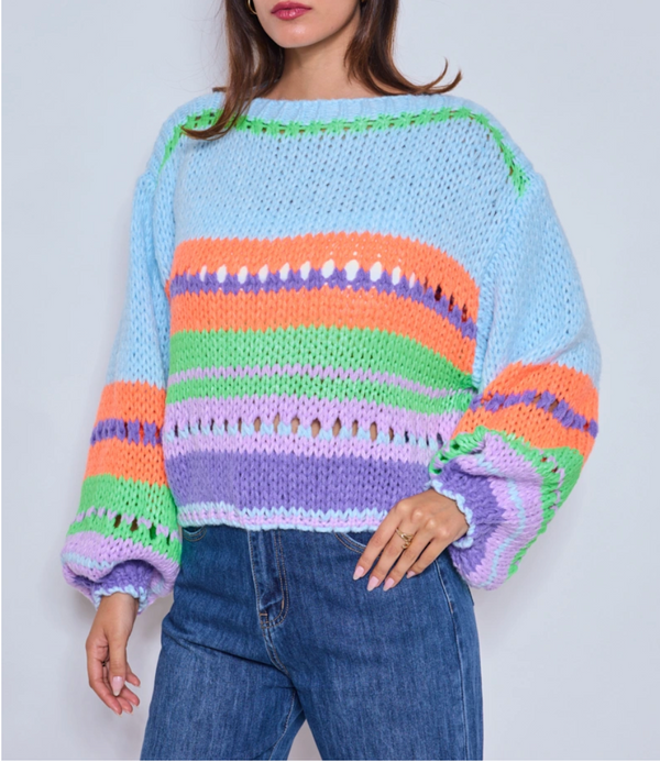 Bright Chunky Knit Striped Sweater | Blue Multi