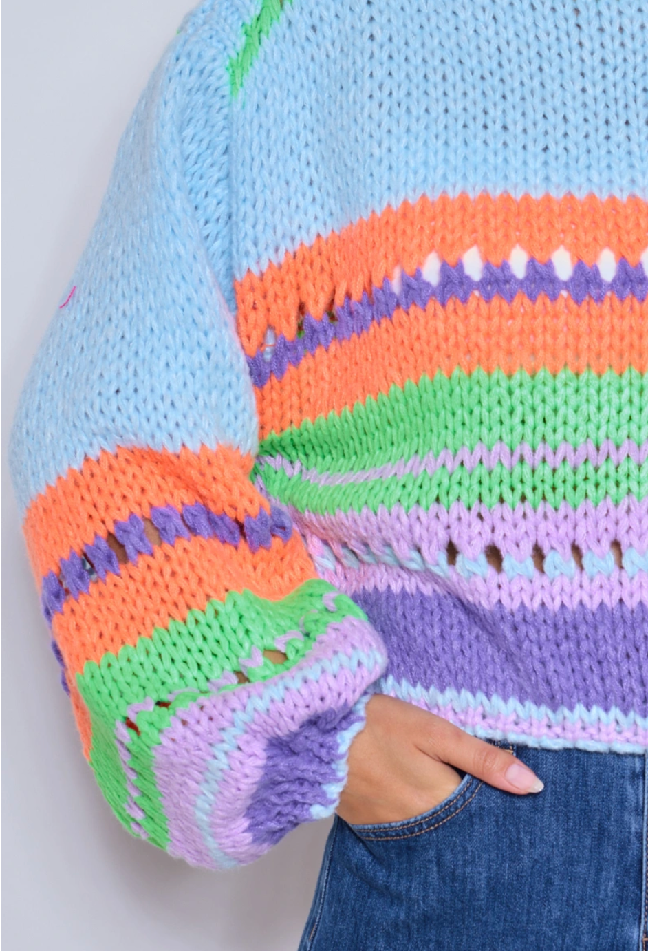 Bright Chunky Knit Striped Sweater | Blue Multi