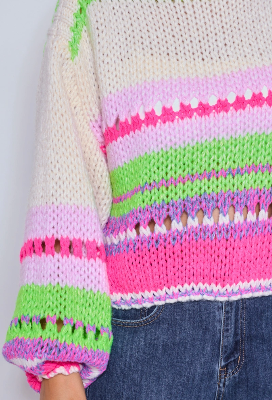 Bright Chunky Knit Striped Sweater | Lilac/Lime Multi