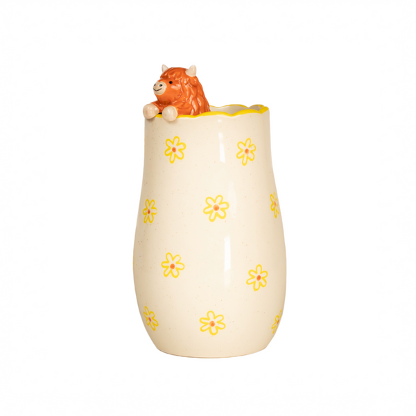 Highland Cow Peeking Vase