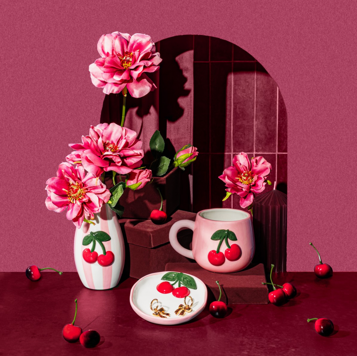 Handpainted Cherry Vase