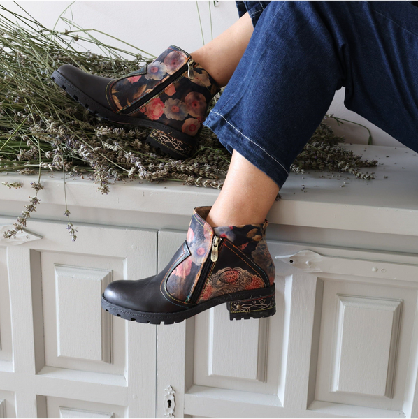 Laura Vita | Cocrailo 74 Floral Ankle Boot | Black Multi